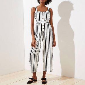 LOFT Striped Belted Wide Leg Strappy Jumpsuit